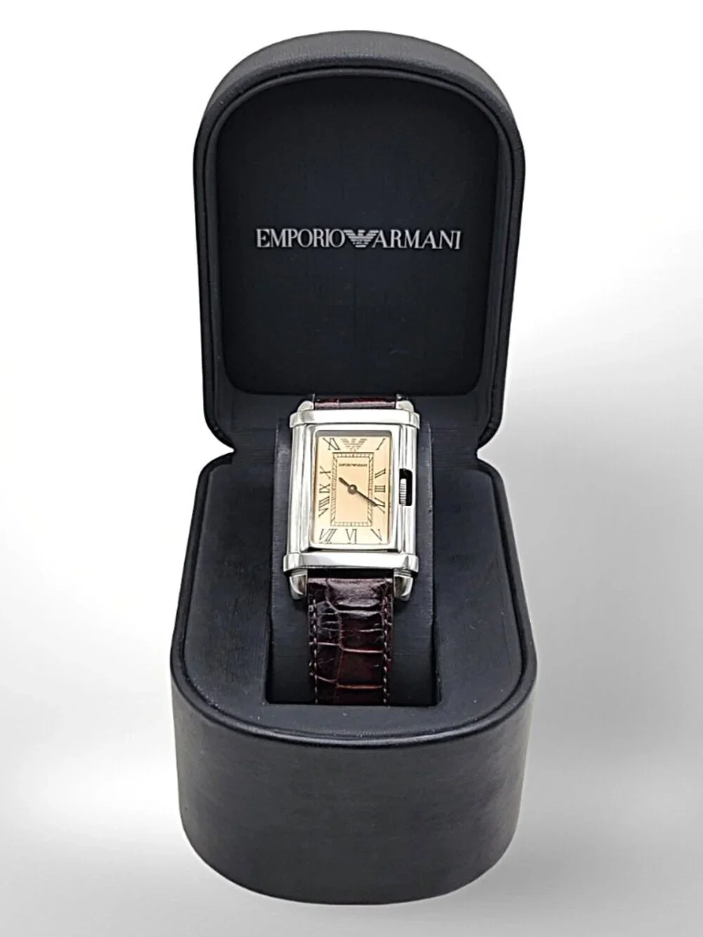 Emporio Armani Tank Watch. Swiss Parts. Genuine Leather Strap. Original Box.